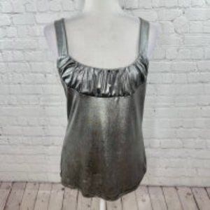 INC Silver Metallic Lame Ruched Top L